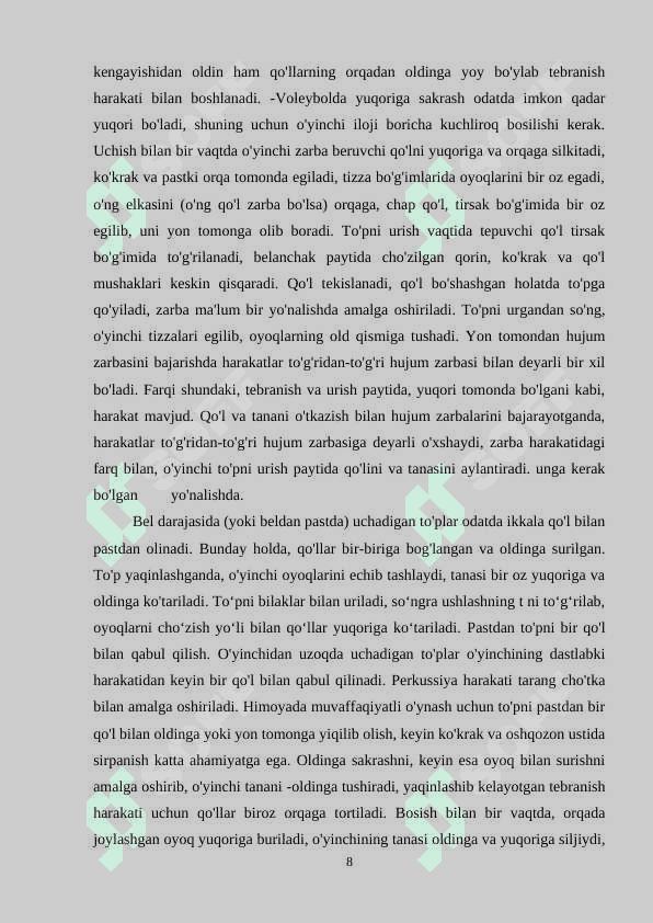 VOLEYBOLCHILARNING O'QUV MASHG'ULOTI YIG'INLARINI O'TKAZISH TARTIBI VA QOIDALARI 8