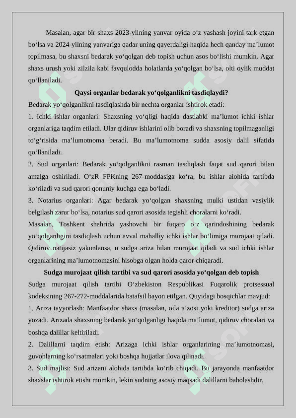 Fuqarolik huquqida bedarak yo‘qolgan deb topish 25 6