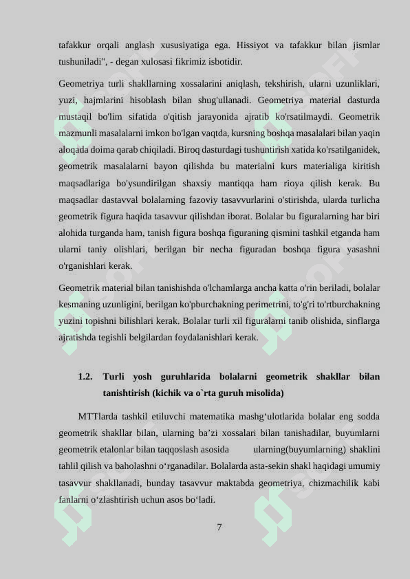 maktabgacha yoshdagi bolalarda predmetlar shakli va geometrik figuralarni idrok qilishni o`ziga xos  xususiyatlari 7