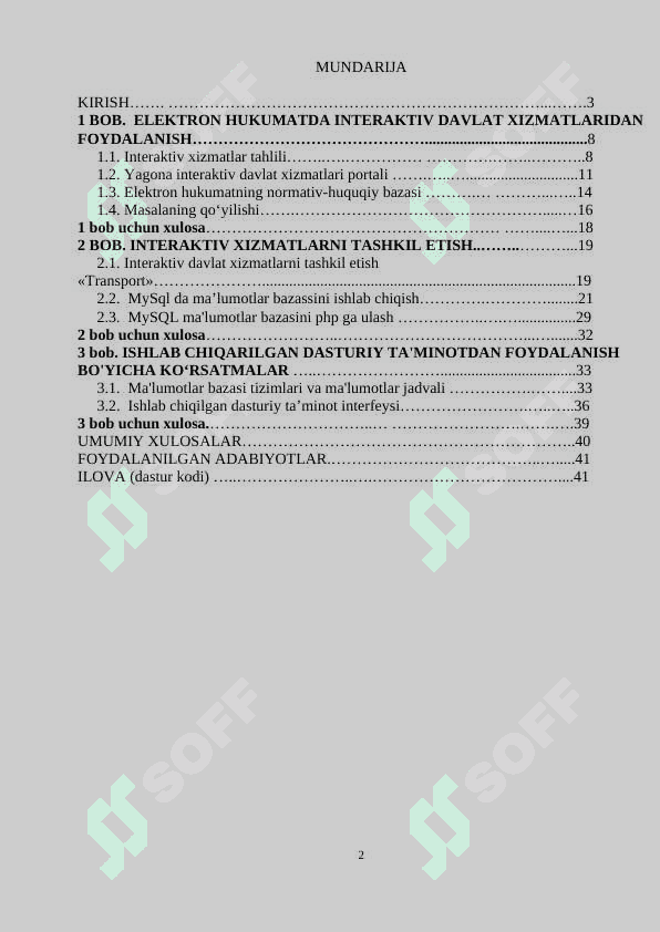 “Transport” sohasida davlat interaktiv xizmatlarini loyihalash Mavzusida Loyiha ishi 3