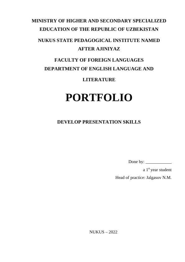 DEVELOP PRESENTATION SKILLS || PORTFOLIO