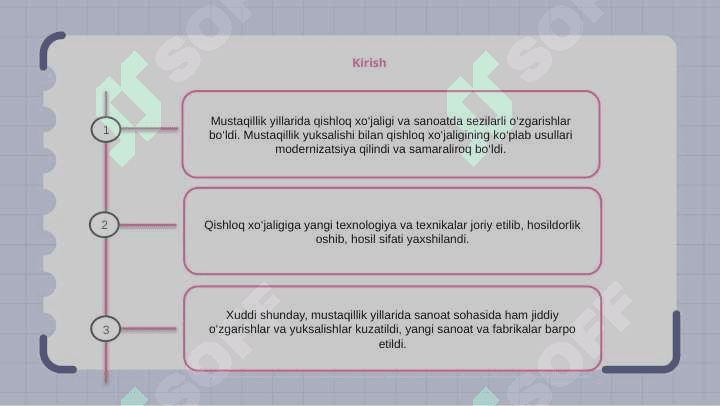 MUSTAQILLIK YILLARIDA QISHLOQ XO'JALIGI VA SANOAT SOHASIDAGI O'ZGARISHLAR. 2