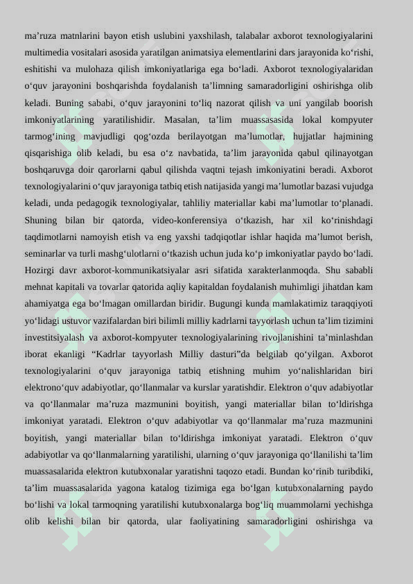 BOSHLANG‘ICH SINF O‘QUVCHILARIGA SAVOD O‘RGATISH,  TOVUSHLAR VA HARFLARNI  O‘RGATISHDA AXBOROT  TEXNOLOGIYALARIDAN FOYDALANISH 3