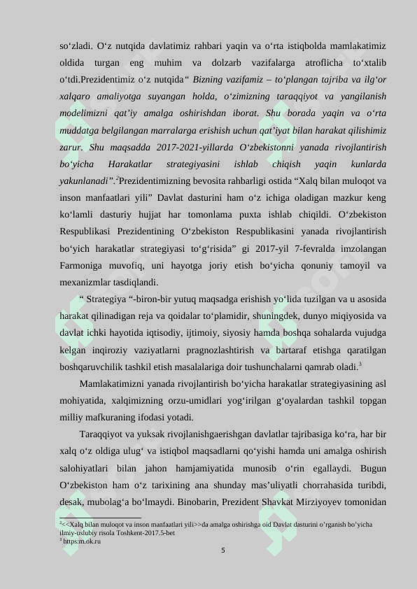 2017-2021-yillarda O‘zbekiston respublikasini yanada rivojlantirish bo‘yicha harakatlar strategiyasi va unda belgilangan ustuvor yo‘nalishlar 5