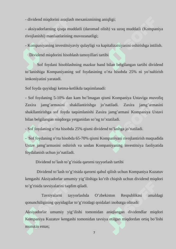DIVIDENT SIYOSATINING KORXONALAR INVESTITSION JOZIBADORLIGIGA TA`SIRI 7