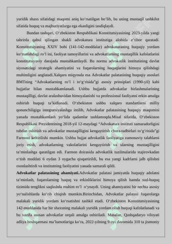 O‘zbekiston respublikasi advokatlar palatasining huquqiy maqomi 3