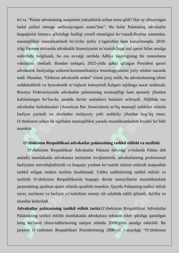 O‘zbekiston respublikasi advokatlar palatasining huquqiy maqomi 5