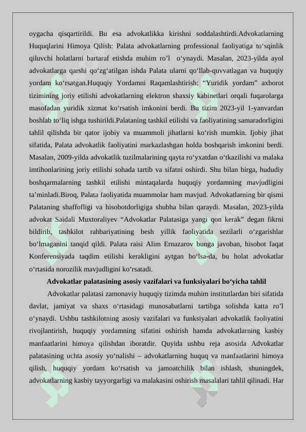 O‘zbekiston respublikasi advokatlar palatasining huquqiy maqomi 8