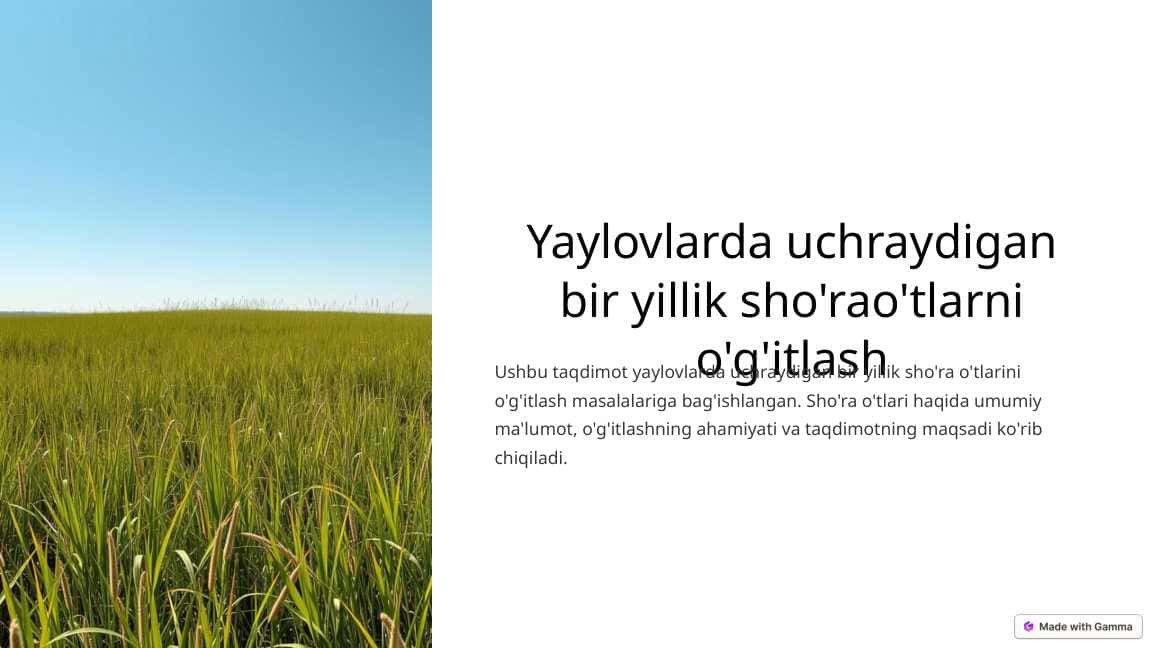 Yaylovlarda uchraydigan bir yillik sho'rao'tlarni o'g'itlash