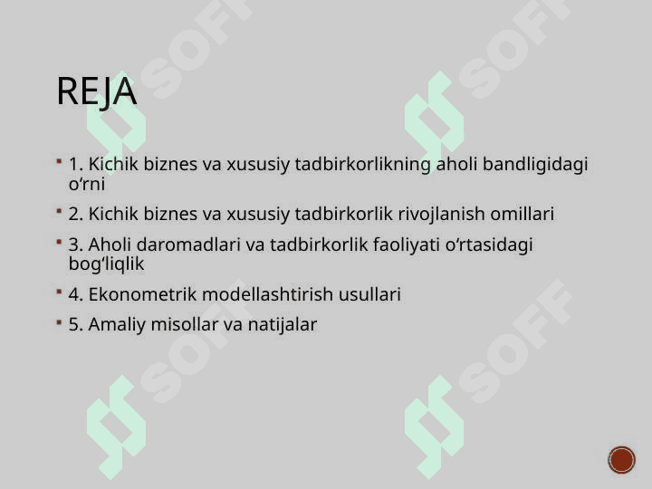 Aholi bandligi va daromadlarini oshirishda kichik biznes va xususiy tadbirkorlik subyektlari ko‘rsatkichlarini ekonometrik tahlil qilish 2