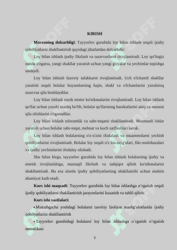 Tayyorlov guruhida loy bilan ishlashga o‘rgatish orqali ijodiy qobiliyatlarni shakllantirish 2