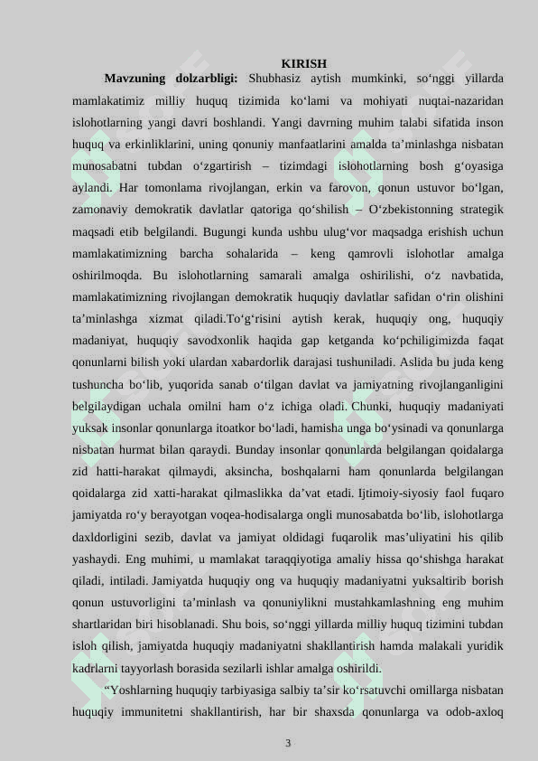 HUQUQIY MADANIYAT VA HUQUQIY TARBIYA ASOSLARI VA TARKIBIY QISMLARI, TAMOYILLARI. 3