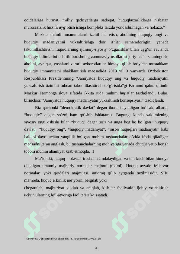 HUQUQIY MADANIYAT VA HUQUQIY TARBIYA ASOSLARI VA TARKIBIY QISMLARI, TAMOYILLARI. 4