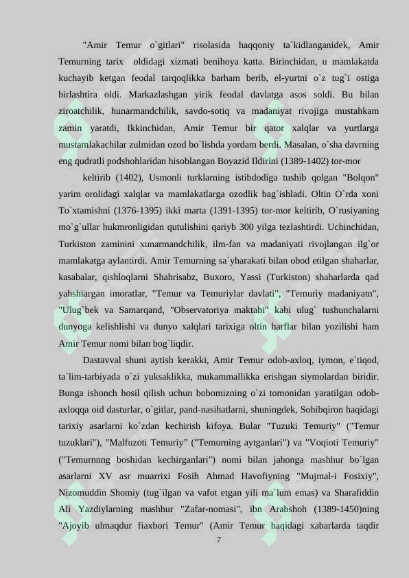 AMIR TEMURNING ODOB AXLOQ TO'G'RISIDAGI O'GITLARI 7