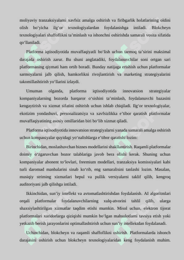 PLATFORMA IQTISODYOTIDA BIZNES FAOLIYAT YURITISH TAMOYILLARI 8