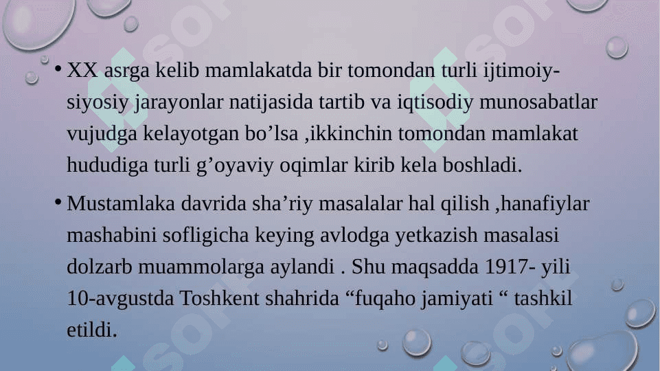 Jadid  ma`rifatparvarlarining  o`lka  ijtimoiy- ma`naviy  hayotida  tutgan  o`rni. (Munavvar  Qori, Fitrat,  Behbudiy, Avloniy  va  boshqalar.) 8