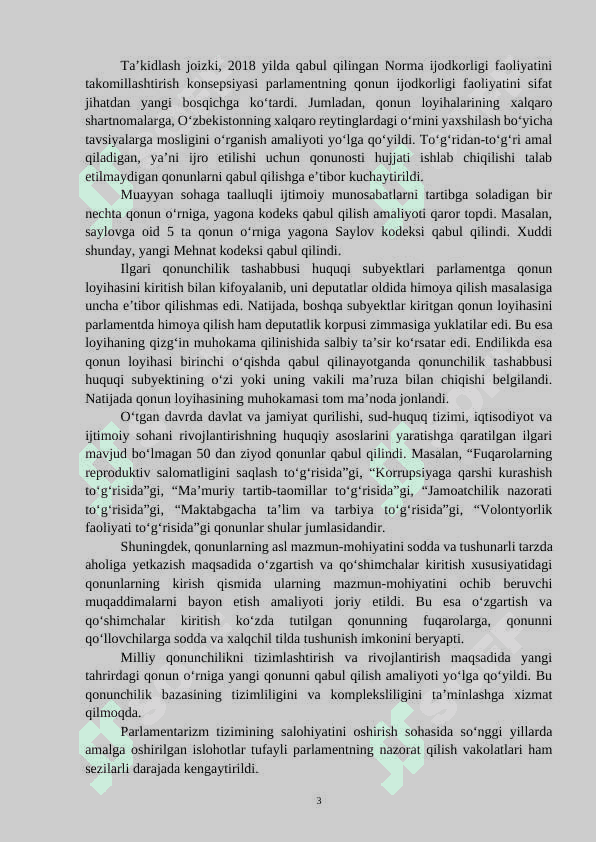 O’zbekiston xalqchil parlamentni shakllantirish islohatlari “Parlament” tushunchasi 3