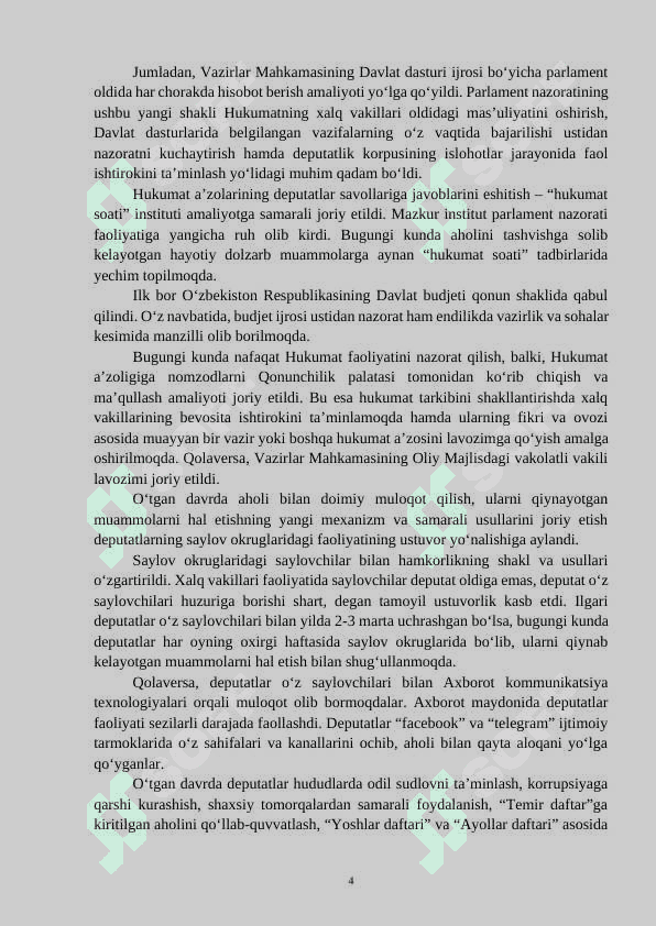 O’zbekiston xalqchil parlamentni shakllantirish islohatlari “Parlament” tushunchasi 4