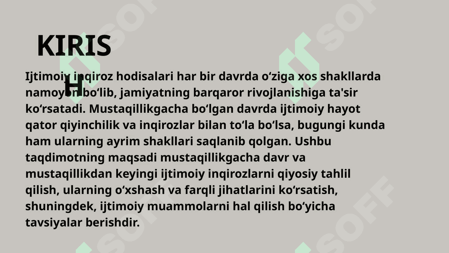 MUSTAQILLIKGACHA DAVR VA BUGUNGI KUNDAGI INQIROZLI IJTIMOIY HODISALARNING QIYOSIY TASNIFI 2