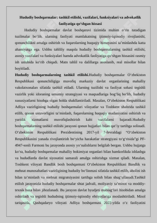 O‘zbekiston Respublikasi Advokatlar palatasining hududiy boshqarmalari va malaka komissiyalari. 6
