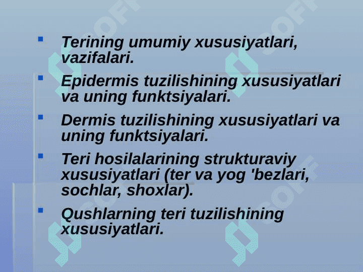 Hayvonlar va parrandalar teri qavoting gitomorfologiyasi va organizmdagi ahamiyati 2