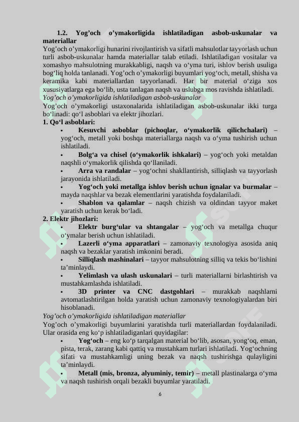 TEXNOLOGIYA FANIDA YOG’OCH O’YMAKORLIGI HUNARINI ORGATISH METODIKASI 6