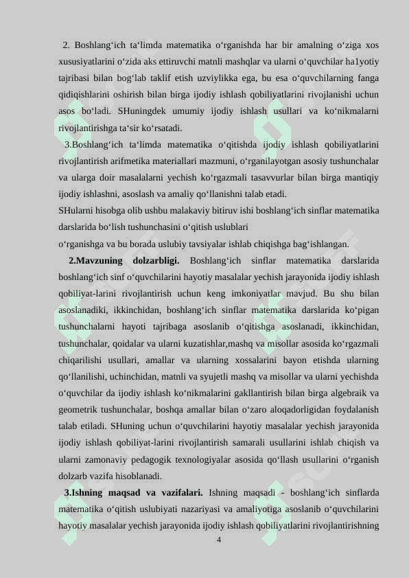 BOSHLANG‘ICH SINFLARDA MATЕMATIKADAN O‘QUVCHILARNI IJОDIY ISHLASHGA O‘RGATISH MЕTОDIKASI 4