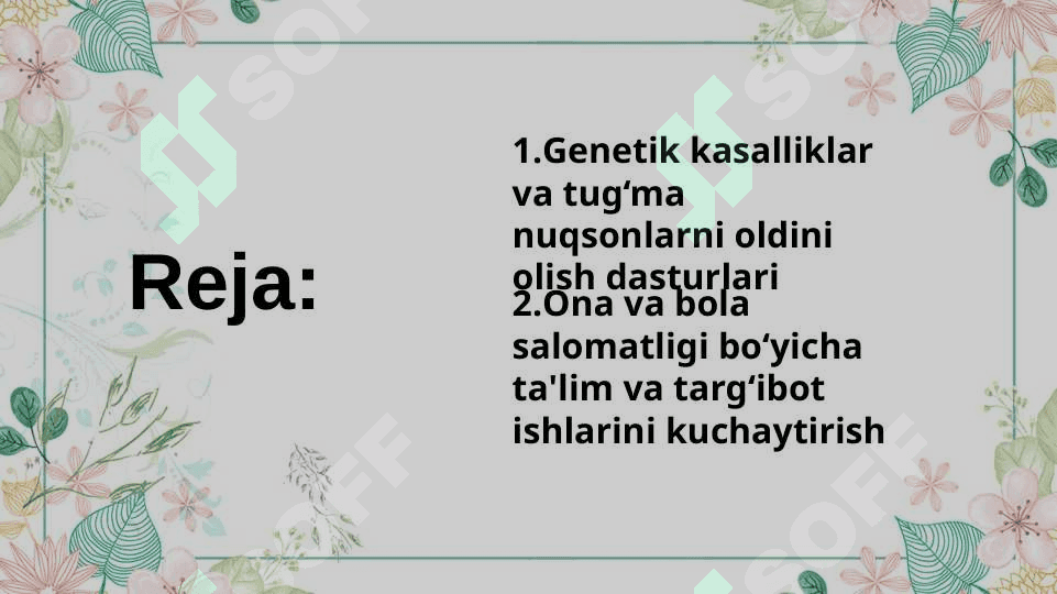 O’zbekistonda bolalarni anomaliya bilan tuģilishini oldini olishdagi chora tadbirlar 2