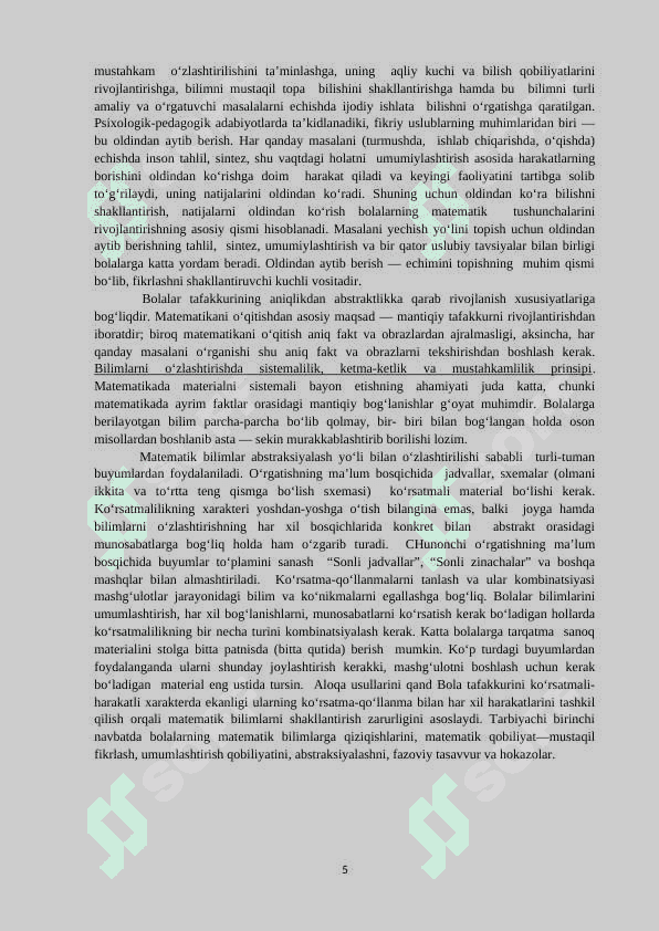 MAKTABGACHA TA’LIM TASHKILOTLARIDA KATTA GURUH YOSHIDAGI BOLALARNING MATEMATIK TASAVVURLARINI SHAKLLANTIRISH 5