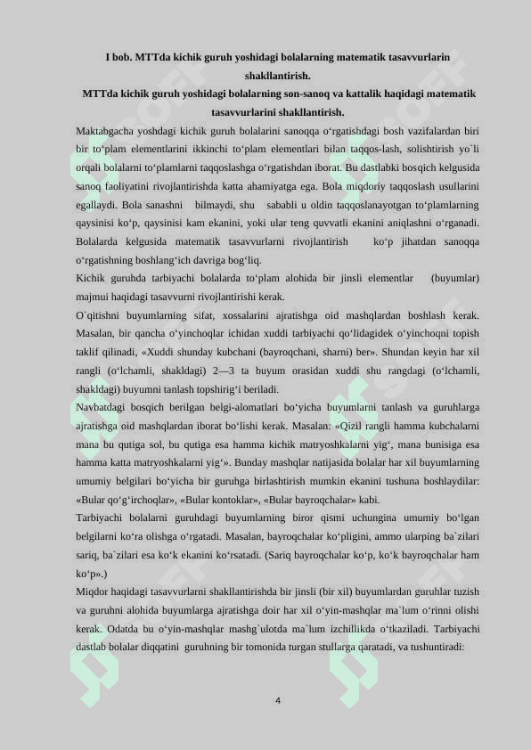 MAKTABGACHA TA’LIM TASHKILOTLARIDA KICHIK GURUH YOSHIDAGI BOLALARNING MATEMATIK TASAVVURLARINI SHAKLLANTIRISH 4