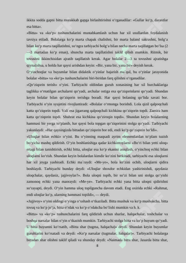 MAKTABGACHA TA’LIM TASHKILOTLARIDA KICHIK GURUH YOSHIDAGI BOLALARNING MATEMATIK TASAVVURLARINI SHAKLLANTIRISH 8