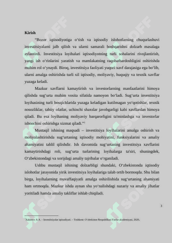 Investitsiya loyihalarini amalga oshirish va moliyalashtirishda sug’urtaning o’rni“ 3
