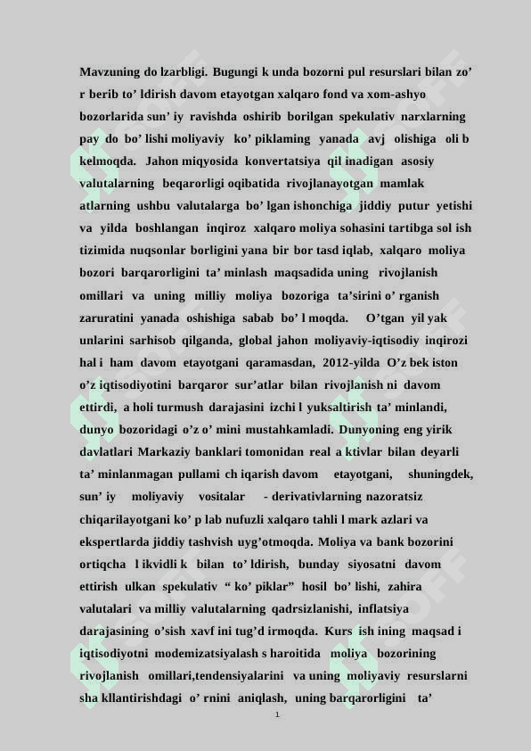 Moliya bozori va uning moliyaviy resurslarni shakllantirishdagi o’rni 3