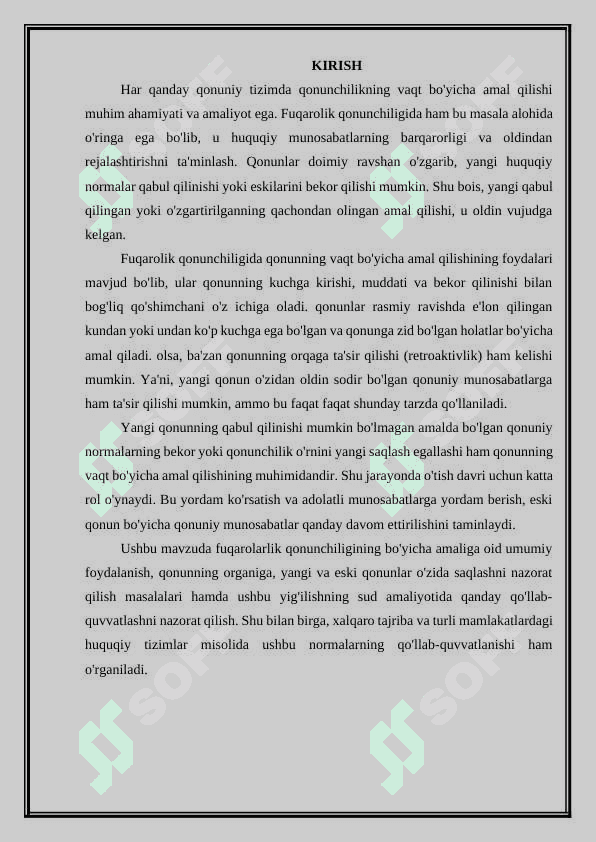 Fuqarolik qonunchiligining vaqt bo‘yicha amal qilishi bilan bog’liq umumiy qoidalar tahlili. 3