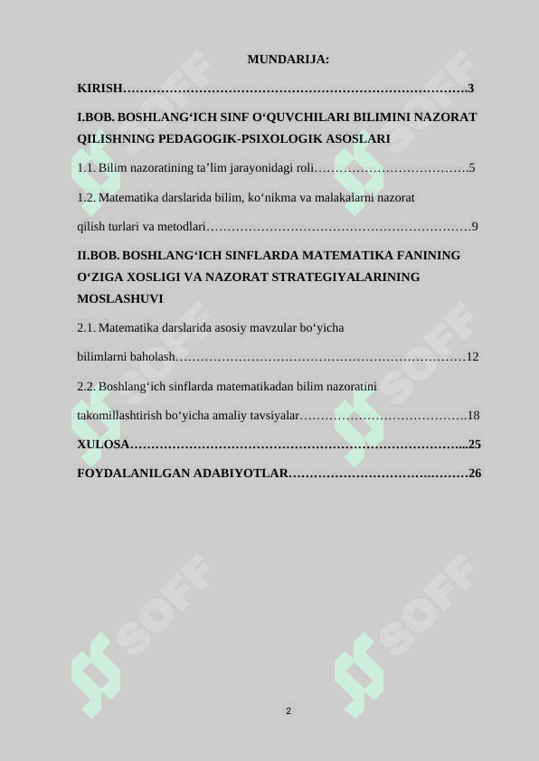 BOSHLANGʼICH SINFLARDA MATEMATIKADAN OʼQUVCHILAR BILIMINI NAZORAT QILISH 2