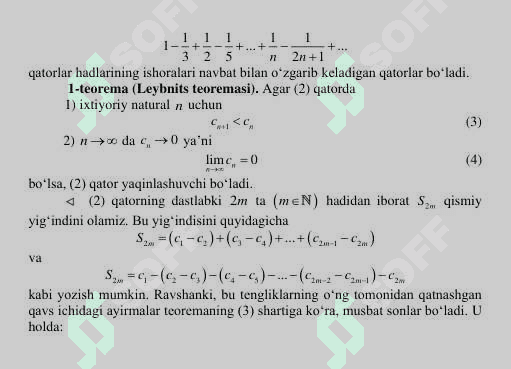 Ixtiyoriy hadli qatorlar. Absolyut va shartli yaqinlashuvchi qatorlar 2