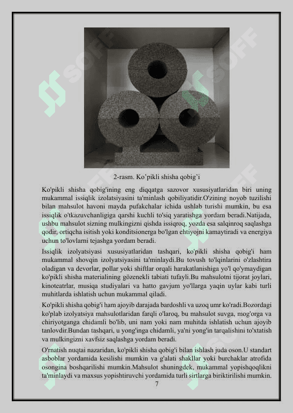 Shisha tolali devorbop issiqlik izolyatsiyalovchi materiallarni ishlab chiqarish jarayonini hisoblash 7