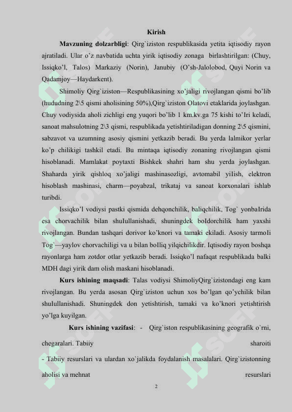Qirgʻizistonning iqtisodiy geografik tavsifi 2
