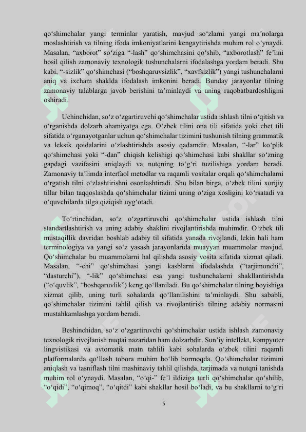 MAVZU: Soʻz oʻzgartiruvchi qoʻshimchalar ustida ishlash uslubi. Kurs ishi 5