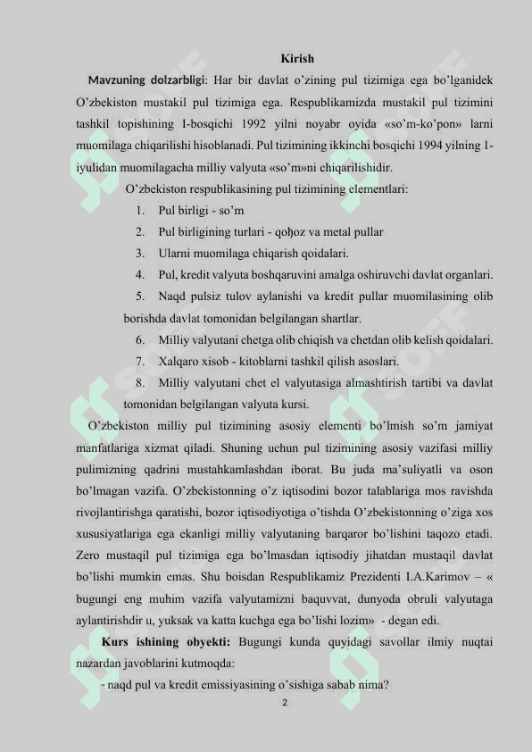 PUL TUSHUNCHASI VA FUNKSIYALARI. FISHER VA KEMBRIJ TENGLAMALARI 2