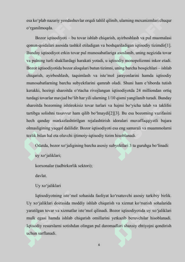 BOZORNING MOXIYATI TURKUMLANISHI IQTISODIYOTDAGI O'RNI 6