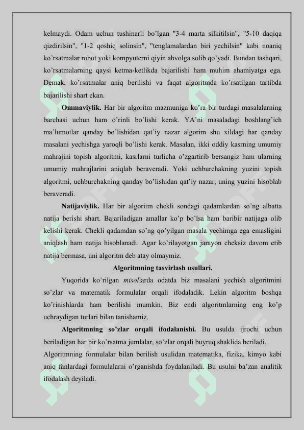 Algoritmlаr, ulаrning хоssаlаri. Bеrilish usullаri vа strukturаlаri 3