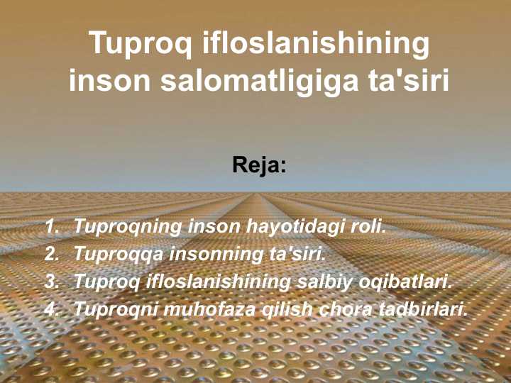 Tuproq ifloslanishining inson salomatligiga ta'siri