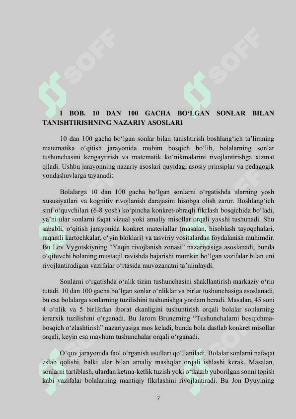 MAVZU: 10 VA 100 ICHIDA NOMANFIY BUTUN SONLARNI NOMERLASHGA OʻRGATISH METODIKASI. Kurs ishi 7