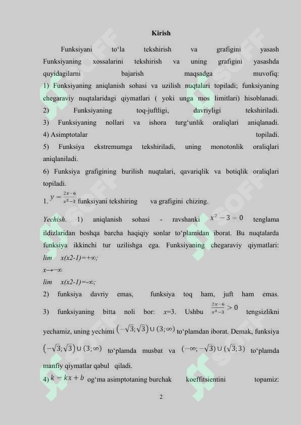Funksiyalar grafigini tekshirish. 2