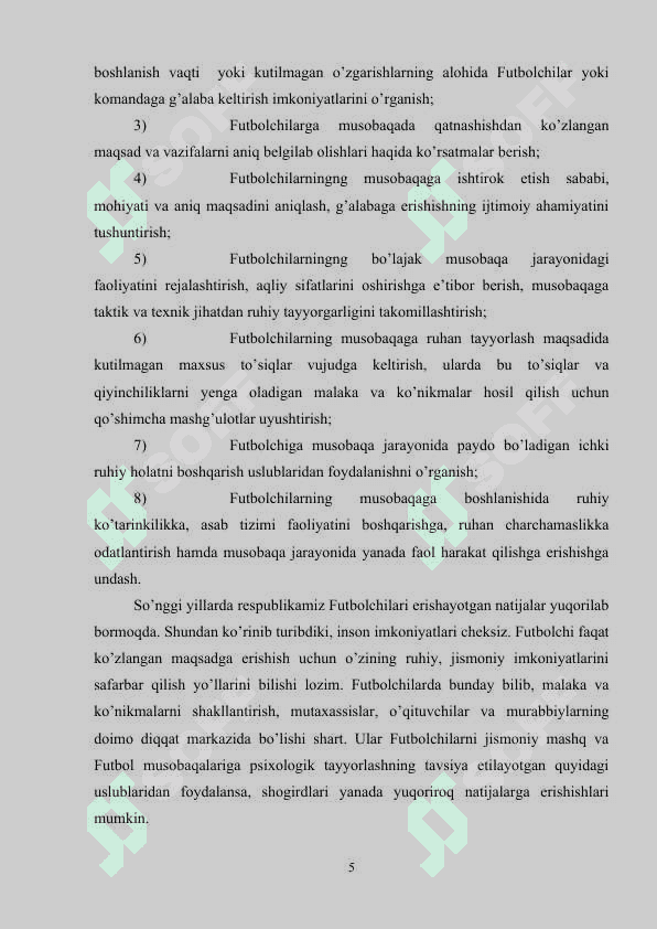 FUTBOLCHILARNING MUSOBOQA OLDI MUSOBOQAGA TAYYORLASHNING O’ZIGA XOS XUSUSIYATLARI 5