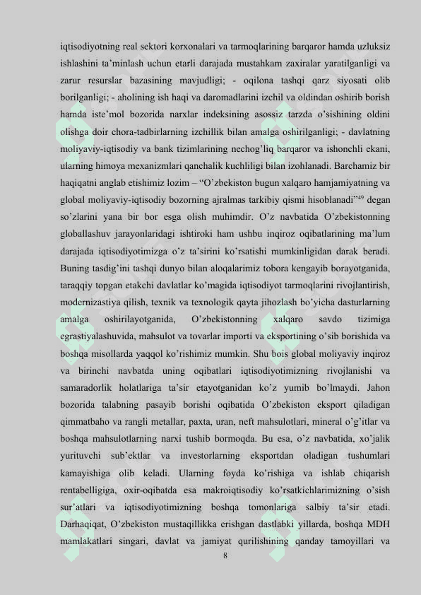 Global jarayonlarning o'zbekiston iqtisodiyotiga ta'siri va natijalari 8