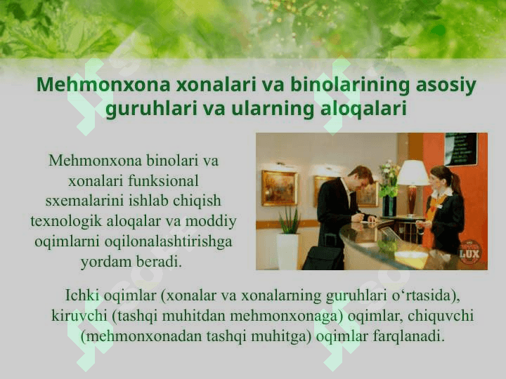 Mehmonxona xonalari va binolarining asosiy guruhlari va ularning aloqalari 2