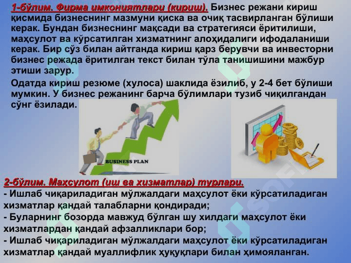 Кичик бизнес ва хусусий тадбиркорлик субъектларини бизнес режаси 4