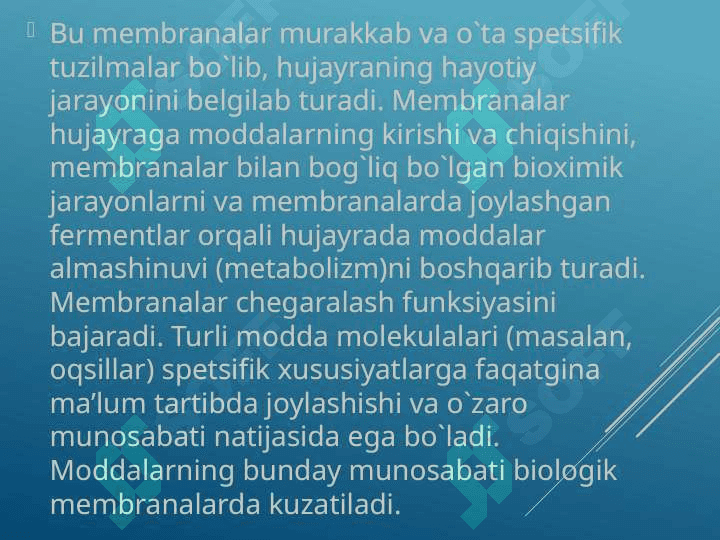Membranalarning umumiy tuzilmalari 2
